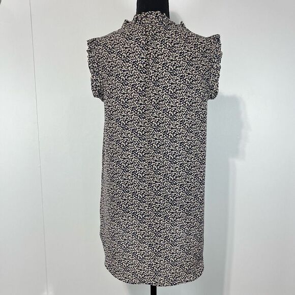 Harlowe & Graham Sleeveless Tunic Blouse Sz S Women’s Navy & Tan Floral Vines - Picture 4 of 14